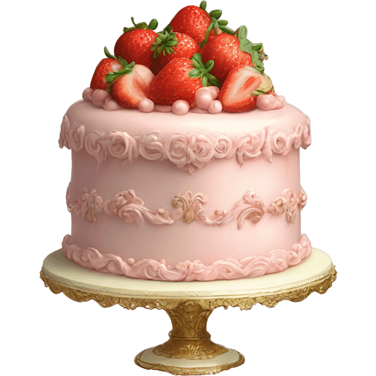 vintage rococo highly detailed pale pink cake with strawberries emoji