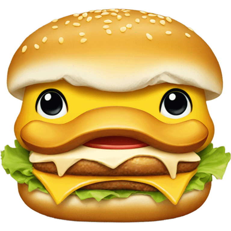 baby duck eating chicken burger  emoji