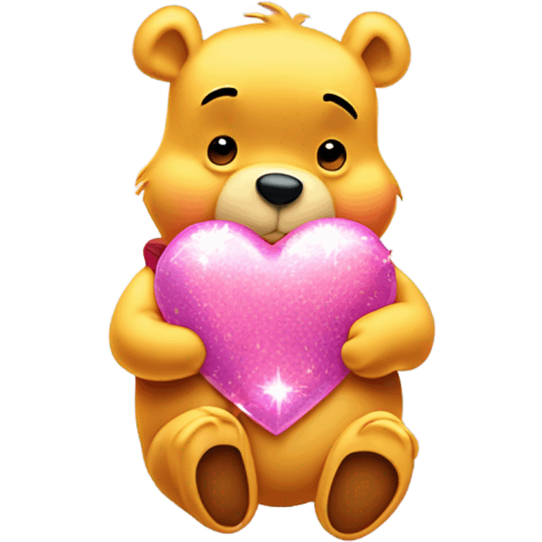 winnie the pooh holding sparkled pink heart emoji