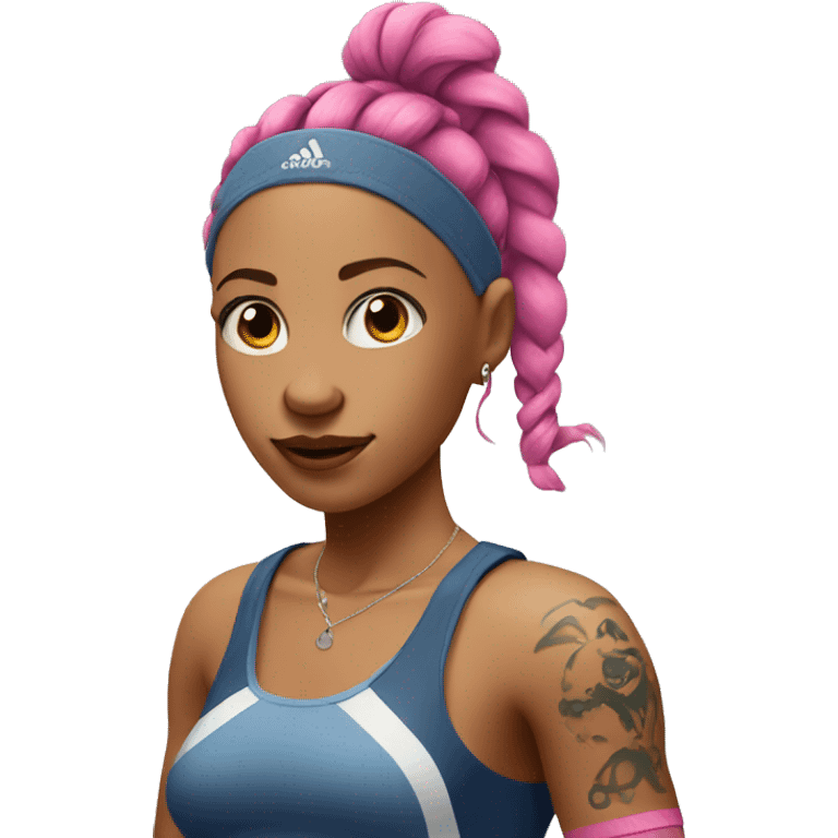 Tennis girl with pink braids and arm tattoos emoji