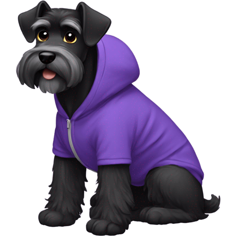 Black schnauzer wearing a purple hoodie emoji