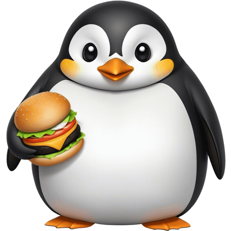 Fat penguin eating burger emoji