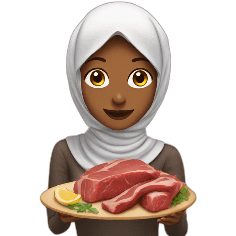 muslim girl enjoying meat emoji