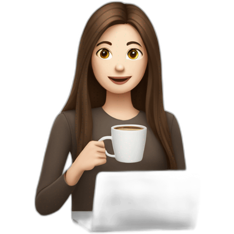 woman with long straight brown hair and pale skin throws laptop and a coffee mug in the air emoji