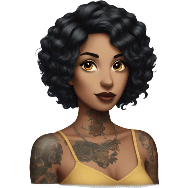 black haired beauty with tattoos portrait emoji