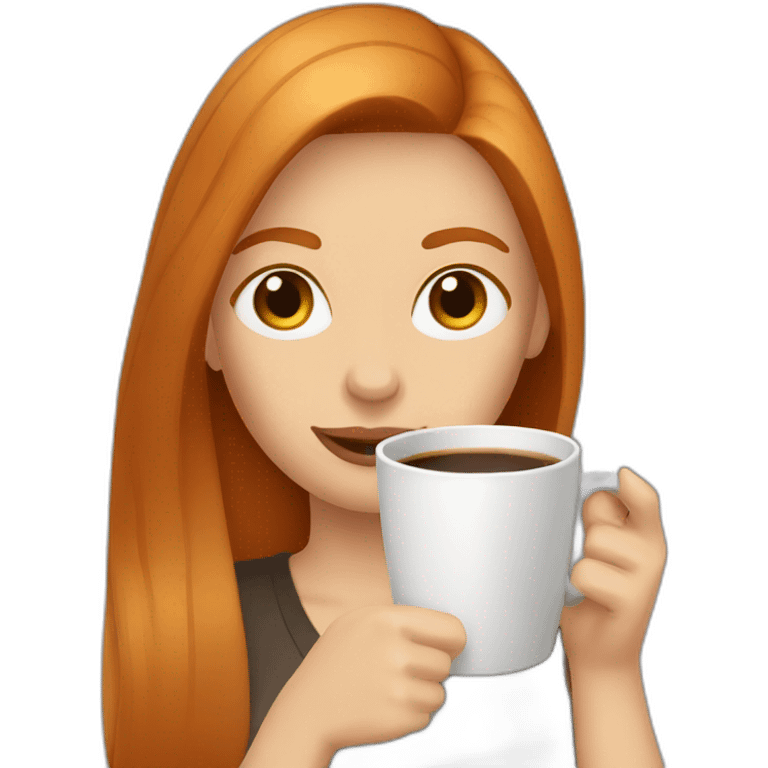 Ginger straight hair woman drinking coffee  emoji