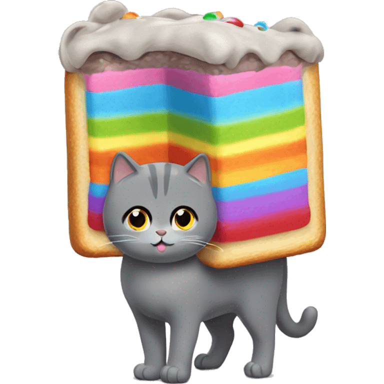 a grey cat with a torso of a pop tart and has a rainbow coming out of its bottom  emoji