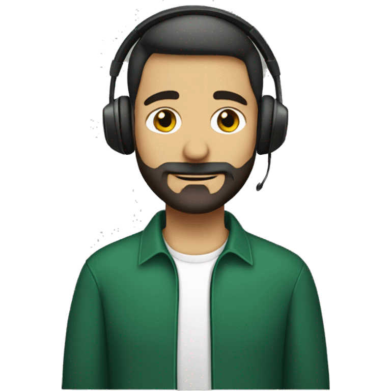 A white pakistani guy in dark green shirt having short beard and wearing headphones emoji