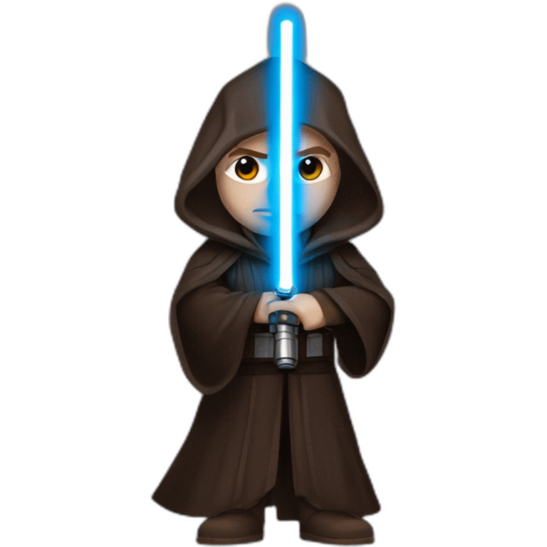 Dark side anakin skywalker (sith eyes) (brown hooded robe) (portrait, front facing) (blue lightsaber) emoji