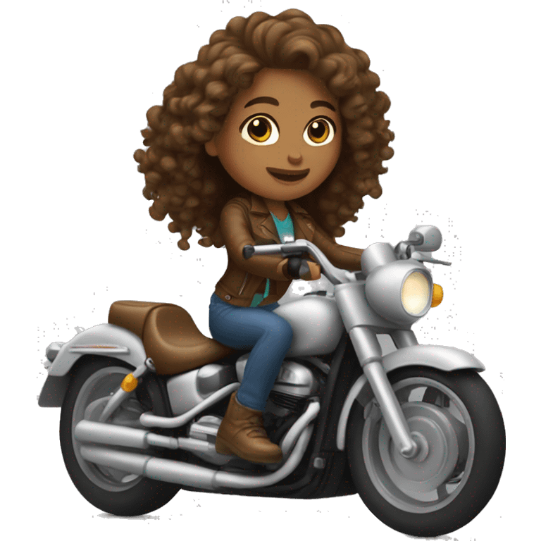 Brown long curly hair girl riding motorcycle  emoji