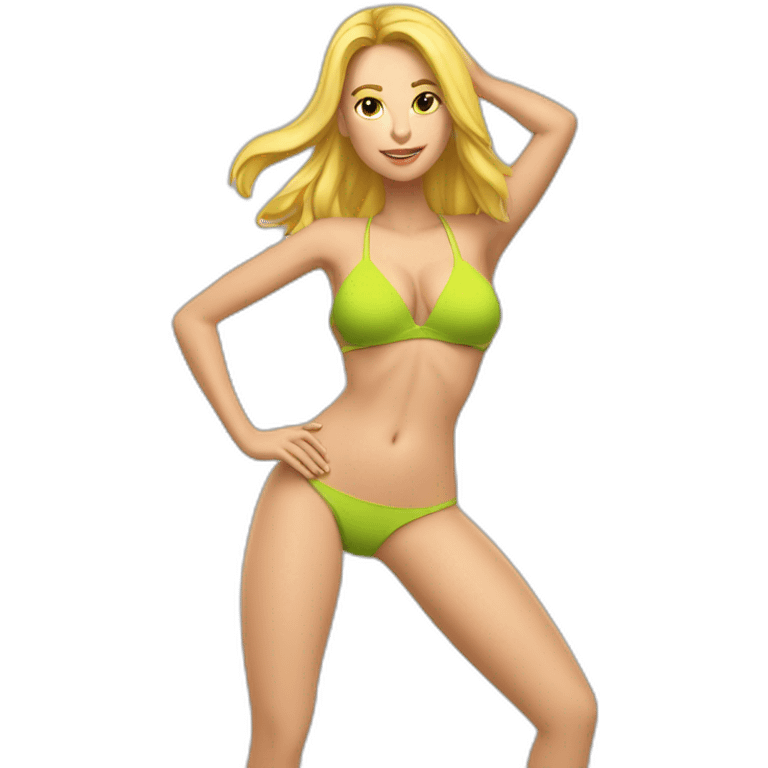 Sexy pose Soft-fit Caucasian woman bikini (hands-in-hair pose) (full body) couch emoji