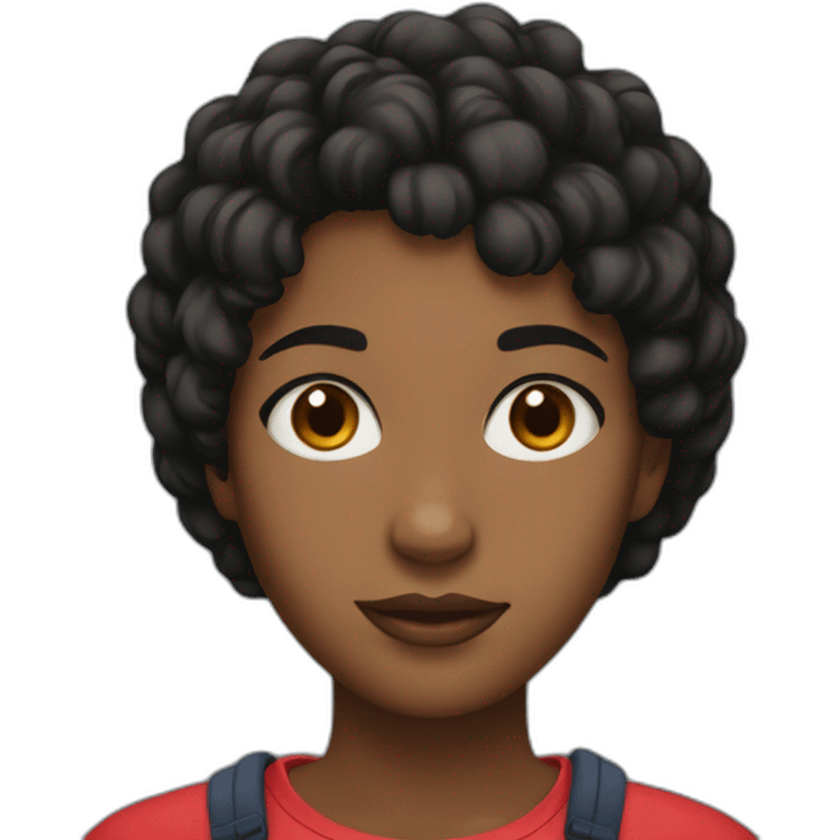 A black girl, brown eyes, short black hair with red bull can emoji