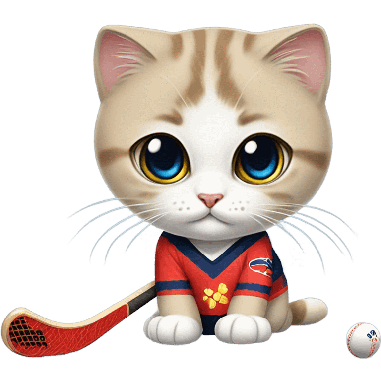 Scottish fold girl cat playing hockey  emoji