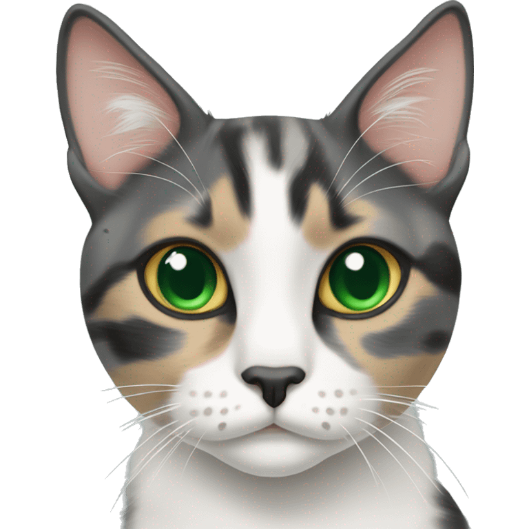 Dilute calico cat with green eyes and a speckled nose emoji