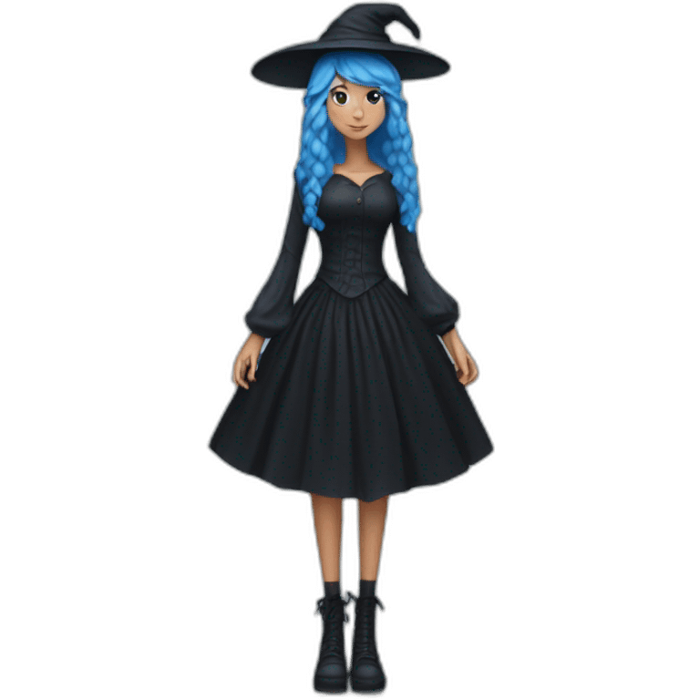 Blue-haired witch in black full skirt full length emoji