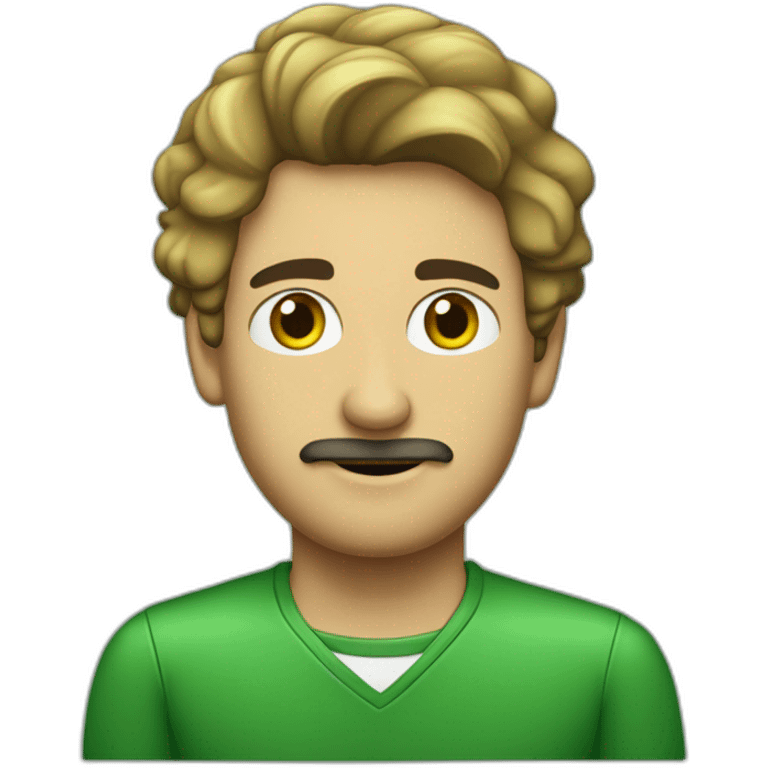 Hombre español de pelo corto, lacio, con raya al lado, maestro de primaria, con una pizarra verde de fondo. emoji