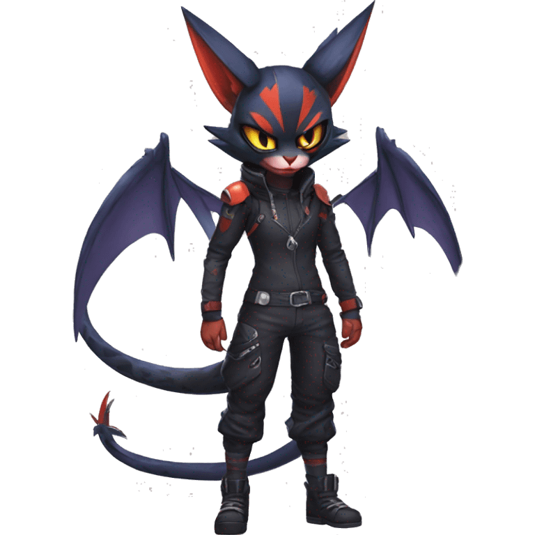 Dark Anthro Cool Noivern-Litten-Pokémon Punk Techwear Full Body emoji