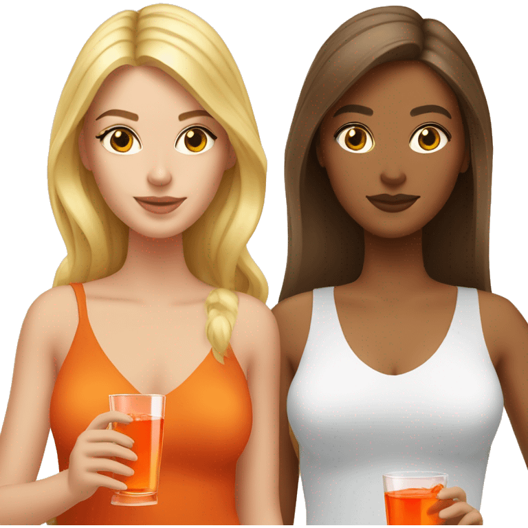 Two girls one blonde and one brown hair drinking aperol emoji