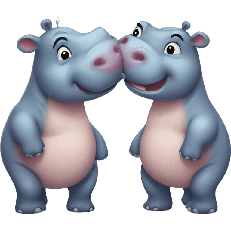 two cute hippos kissing emoji