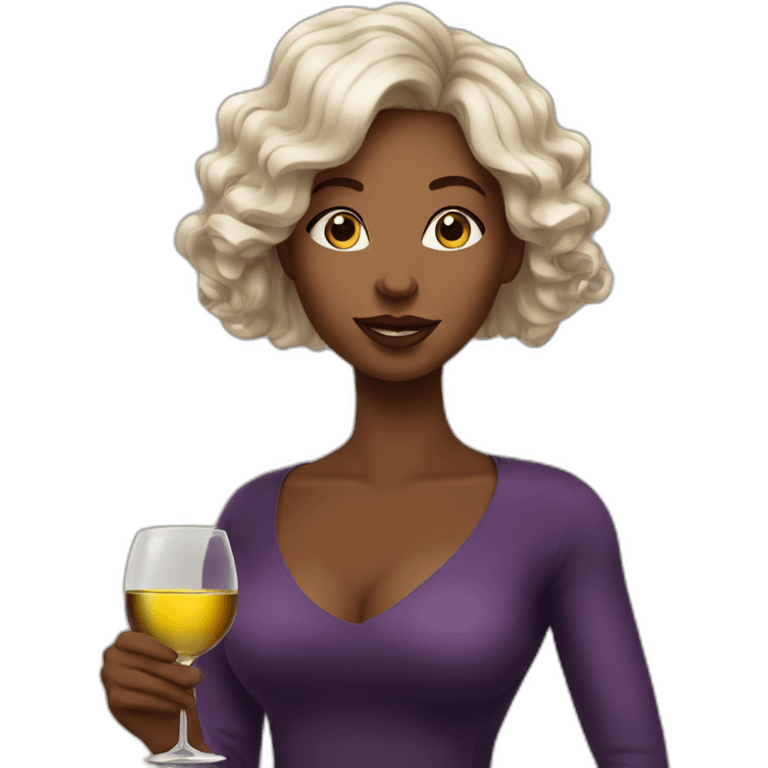 Lonf hair Black women with cup of wine emoji