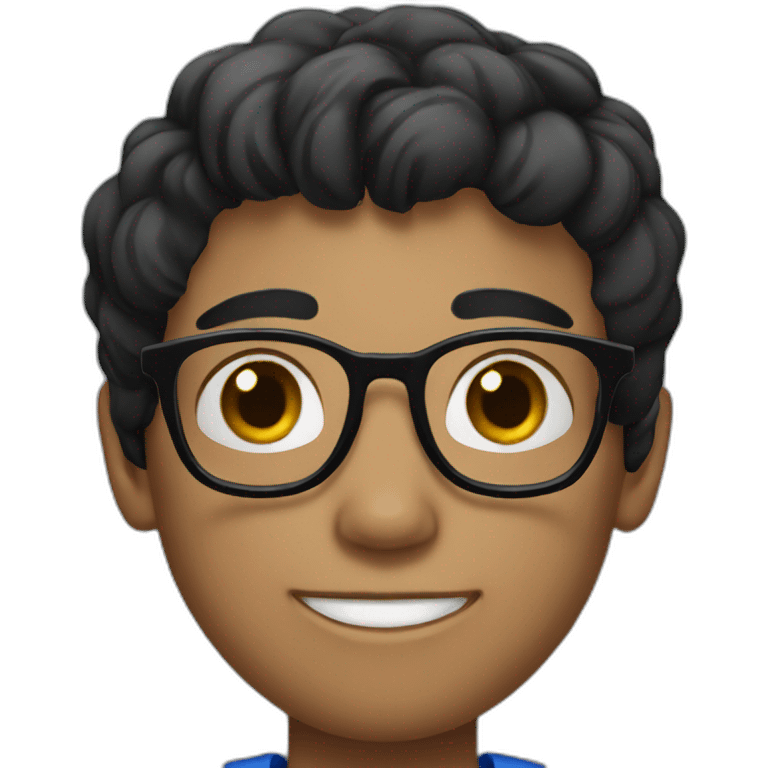 Boy with glasses and wearing blue short and black hair emoji