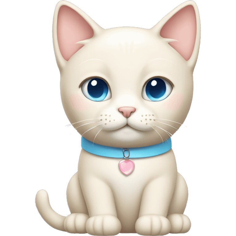 cream cat with light blue eyes and light pink collar sitting full body emoji