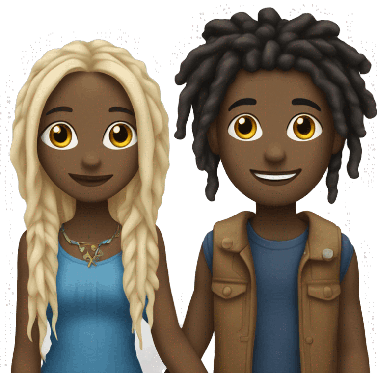 A pretty black girl with dreads holding hands with a blonde white boy with blue eyes emoji