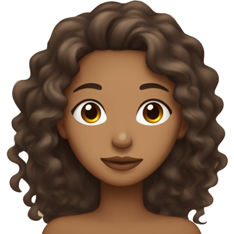 light brown skin with dark brown hair and brown eyes sleeping with long curly hair and with the cover over her  emoji