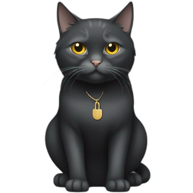 Full body Fat Russian black grey cat with golden eyes and a white lock of hair on his chest,  of hasitting and meowing  emoji