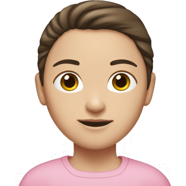 Short brunette with White skin and a ponytail. Pink pull-over emoji