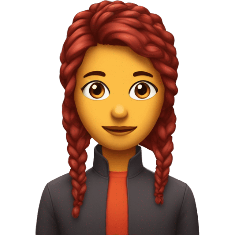 rapariga com cabelo vermelho, abraçada a gata laranja com um laço bordo  emoji