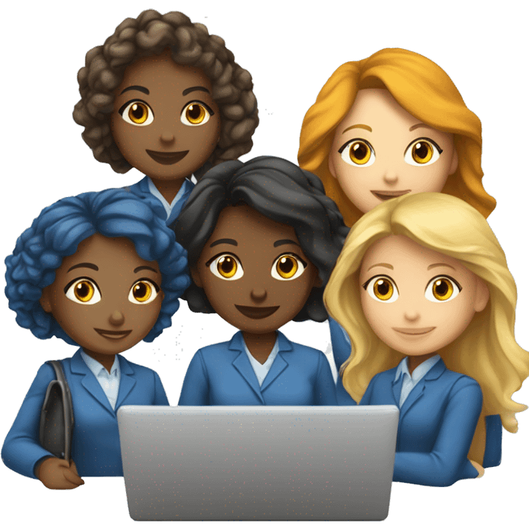 team of 6 white race girls with laptops of Learning and Development in company emoji