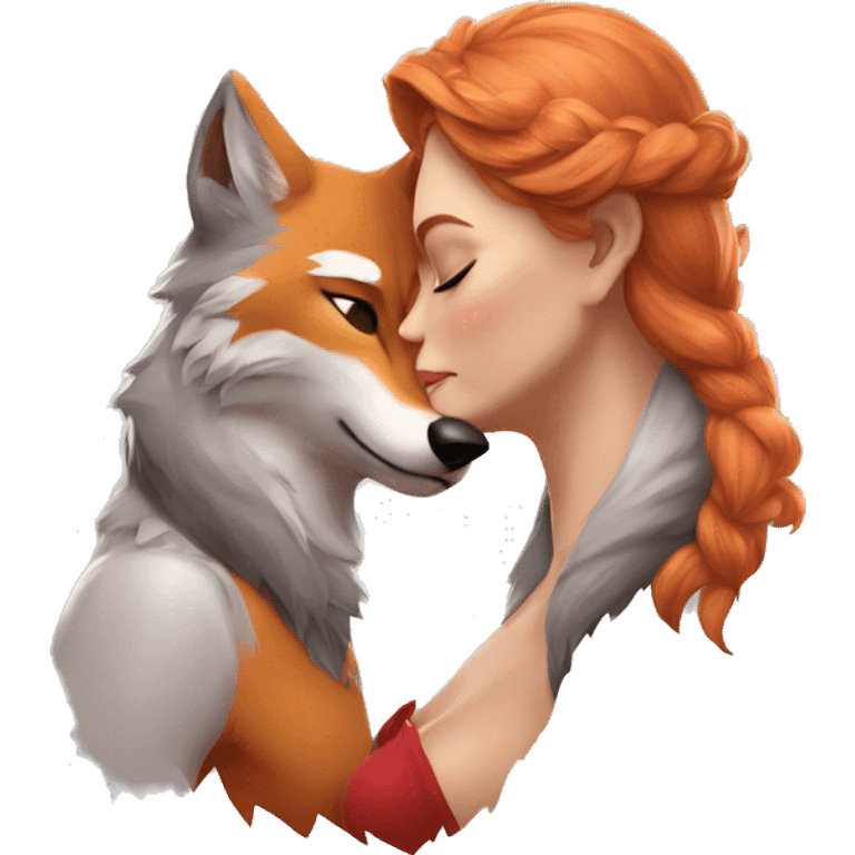 Masculine gray wolf kisses feminine red fox emoji