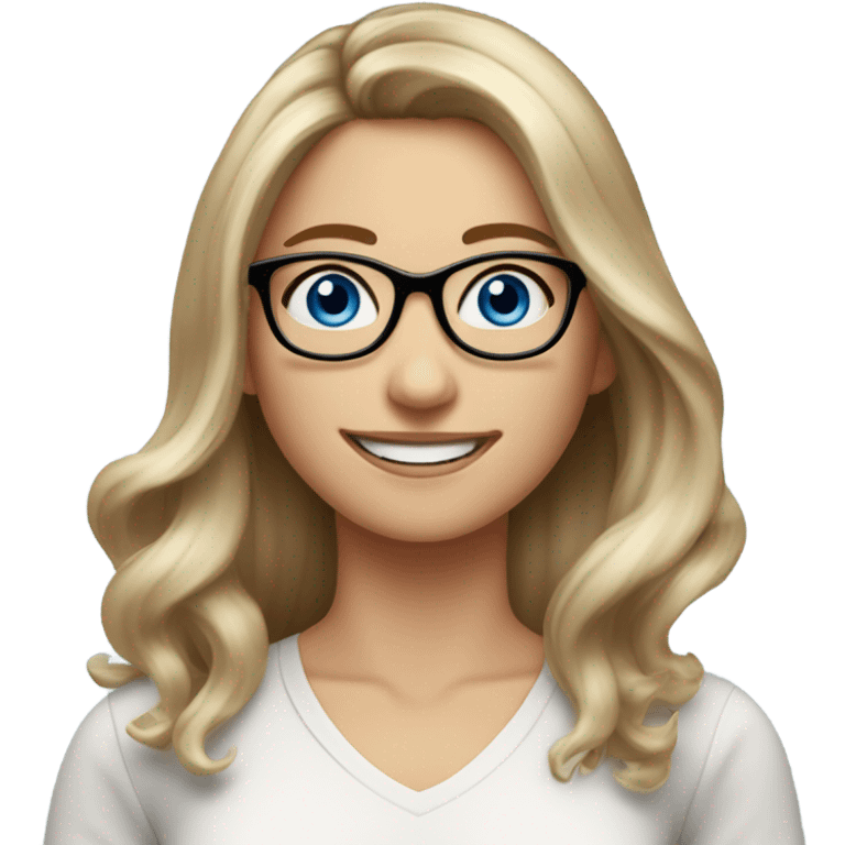 Real Shoulder length Balayage pale model lady with glasses and blue eyes happy  emoji