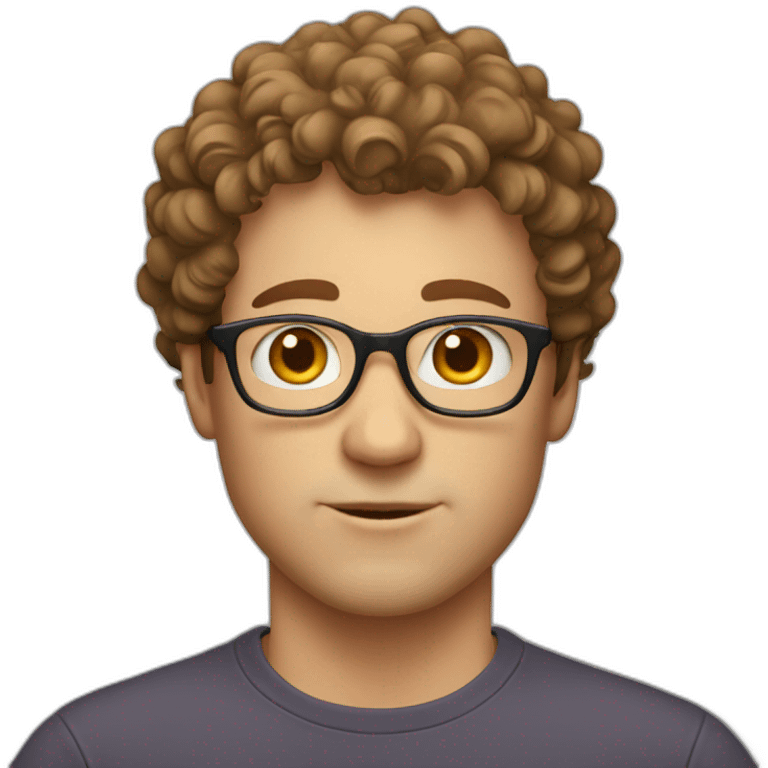 white man with short brown curly hair wearing dorky tshirt emoji