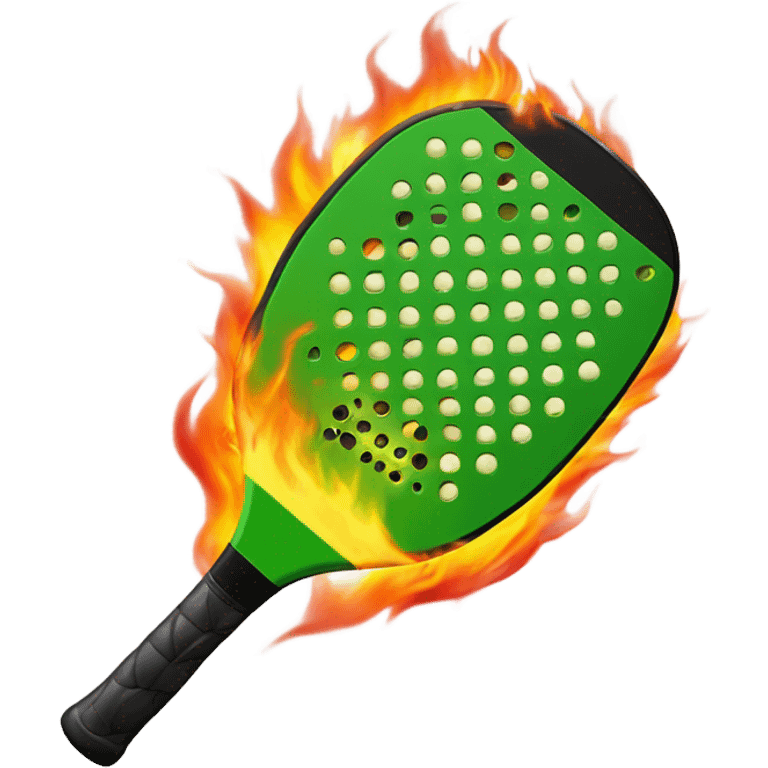 Pickleball with fire coming off a contemporary pickleball paddle emoji