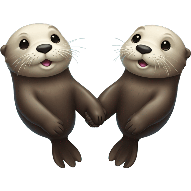 Two sea otters floating on their backs holding hands emoji