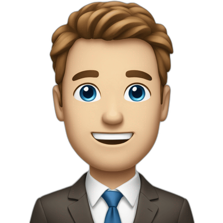 spirited man with blue eyes, thin nose, brown hair in a business suit emoji