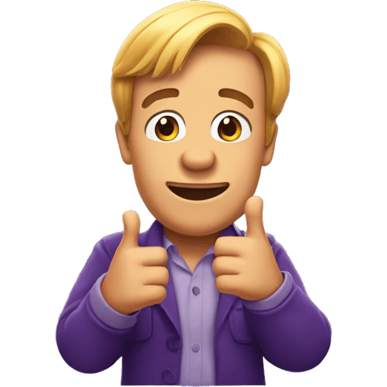 Generate an emoji of Barney The Dinosaur  With his hands out palms facing up emoji