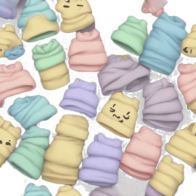 Stack of folded pastel hoodies with patterns emoji