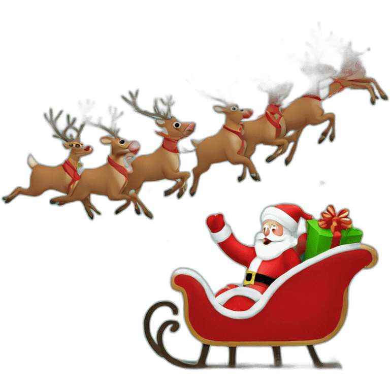 Santa Claus flies on a sleigh with reindeer emoji