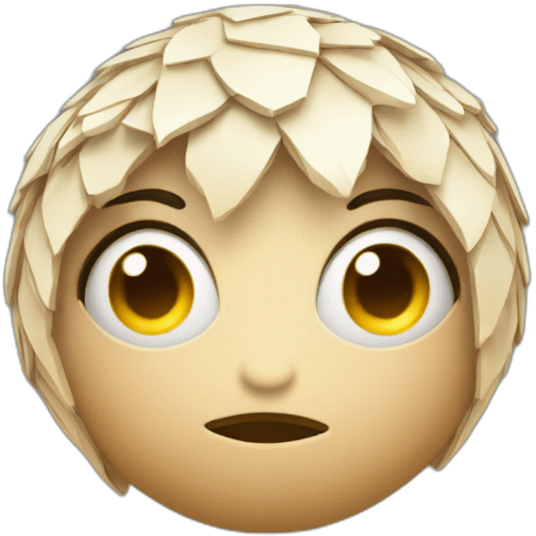 3d sphere with a cartoon Husk skin texture with big feminine eyes emoji