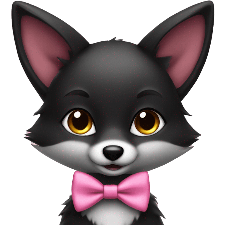 cute female black fox with pink bow tie emoji