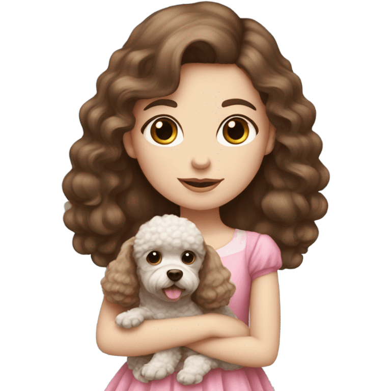 Brown hair blue eyes girl with poodle puppy with pink dress emoji