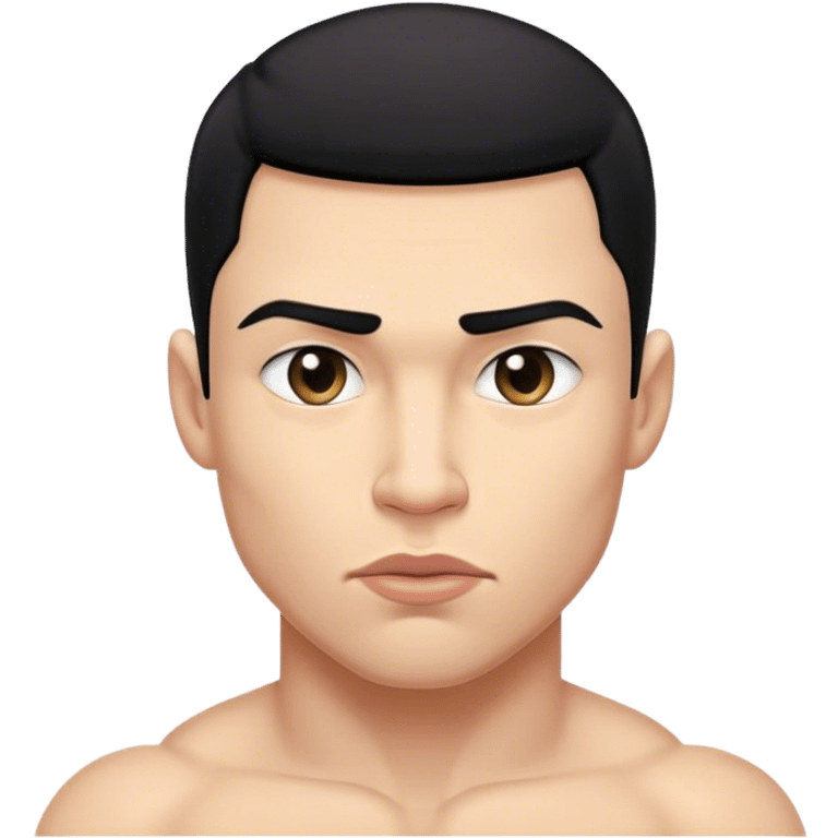 Man, very short black hair , long sharp face , small eyes and straight nose, big thick lips .muscle man  emoji