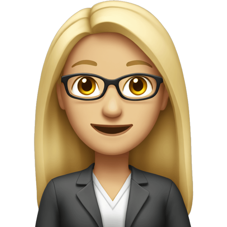 Create an emoji of a blonde teacher, with long straigh hair, smiling  emoji