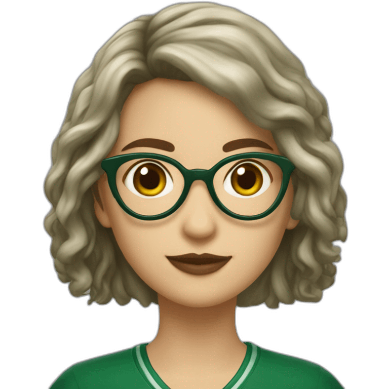 chica blanca con lentes y cabello legro liso de la casa de slytherin emoji