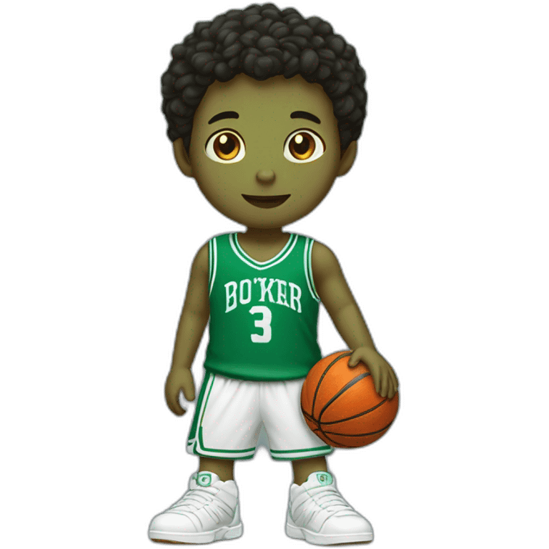 a boy playing basketball with number 3 shirt and the color is green, boy's skin color is same with chinese emoji