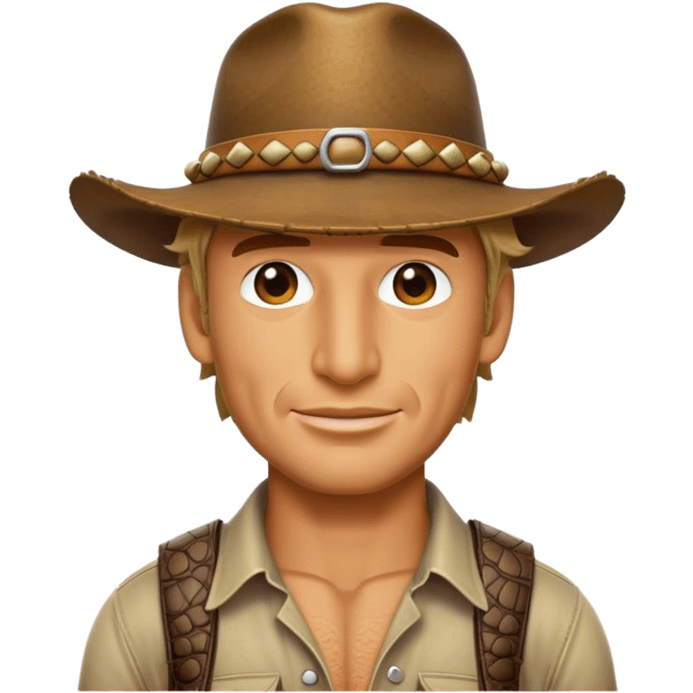 Cinematic Realistic Crocodile Dundee Pop Culture Emoji, depicted with rugged charm and adventurous spirit rendered with lifelike detail and cinematic lighting. emoji