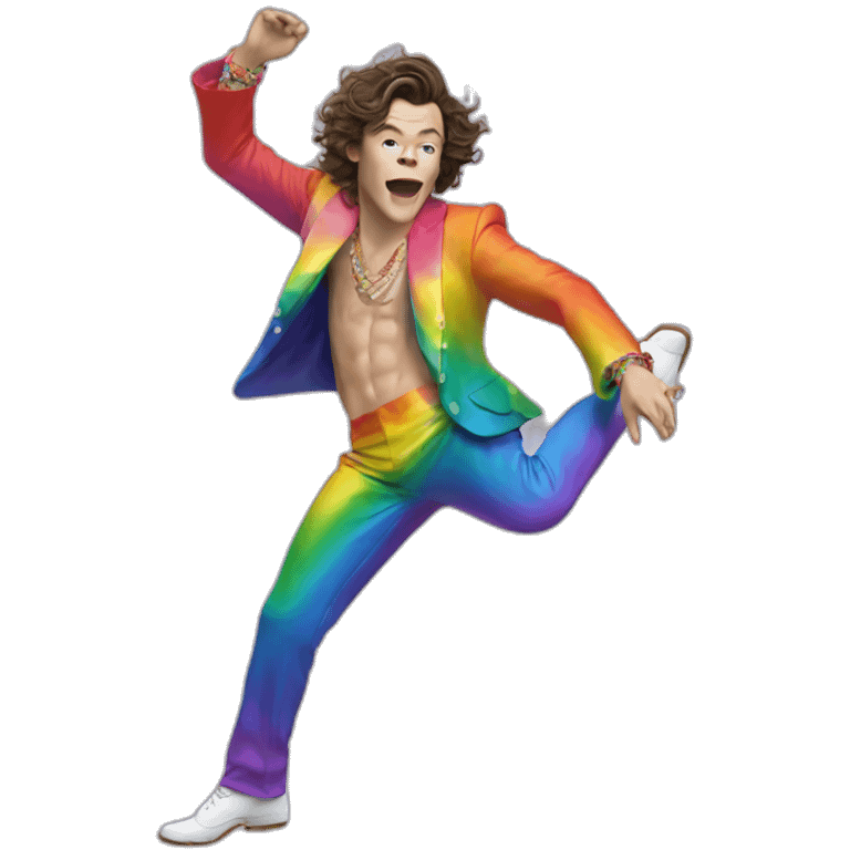 harry styles dancing in rainbow outfit whilst singing emoji